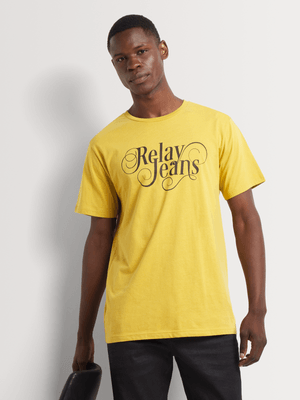 Men's Relay Jeans Slim Fit Retro Script Chartreuse Graphic T-Shirt