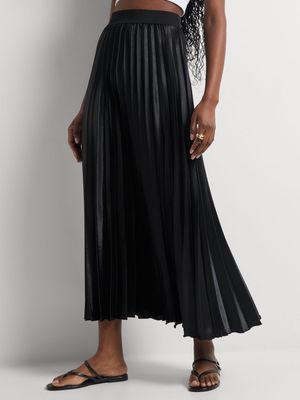 Pleated Heavy Satin Maxi Skirt