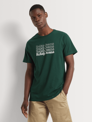 Men's Relay Jeans Repeat Slogan Forest Green Graphic T-Shirt