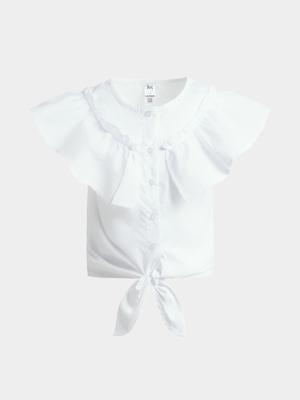 Jet Younger Girls White Frill Top