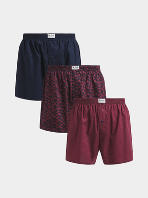 Men's Relay Jeans 3 Pack Woven Botanical Burgundy/Blue Boxers