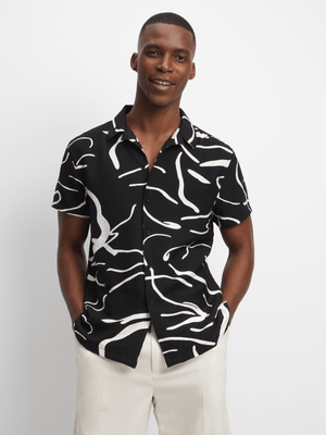 Jet Men's Black/Cream Abstract Print Shirt