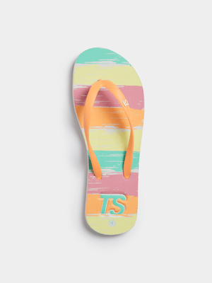 Womens TS Blue/Yellow/Orange Thong Flip Flops