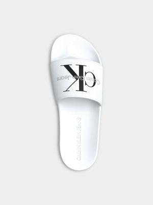 Men's Calvin Klein White Monogram Slides