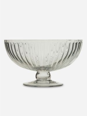 Glass Ribbed Footed Bowl 30cm