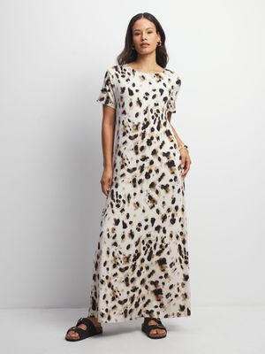 Women's Animal Print Maxi T-Shirt Dress