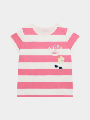 Younger Girls Guess Pink & White Stripes T-Shirt