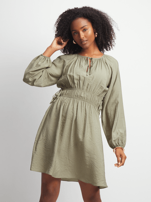 Women's Green Ballon Sleeve Dress