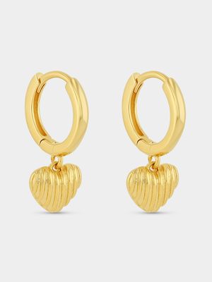 Gold Plated Sterling Silver Textured Heart Drop Earrings