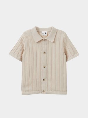 Cotton On Kids Boy BEIGE Knitted Short Sleeve Shirt