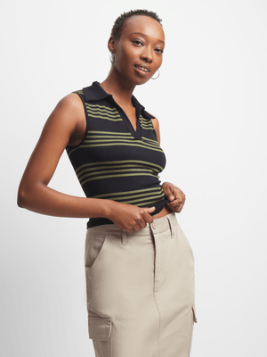 Jet Women's Black/Olive Stripe Top