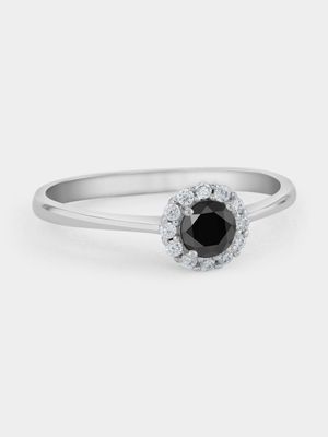 Sterling Silver Black Cubic Zirconia Halo Ring