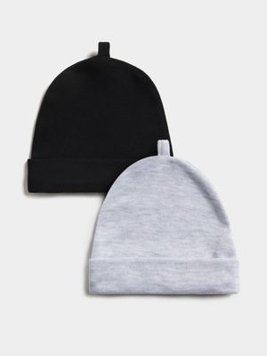 Jet Unisex Baby 2 Pack Grey Black Core Beanies