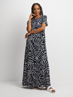 Women's Navy Striped Maxi T-Shirt Dress