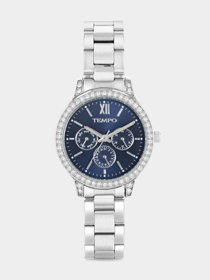 Tempo Silver Plated Navy Dial Bracelet Watch