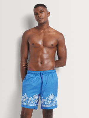 Men's Markham Novelty Boarder Print Blue/White Swimshort