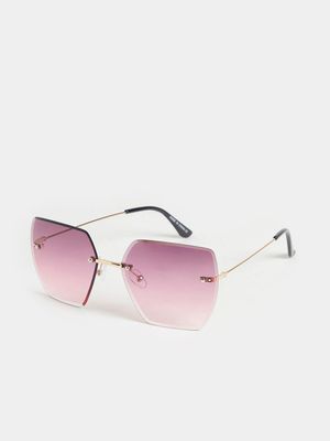 Women's Pink Purple Rimless Square Sunglasses