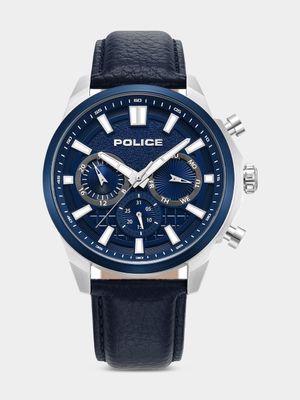 Police Rangy Stainless Steel Blue Dial Dark Blue Leather Watch