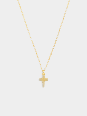 9ct Yellow Gold Cubic Zirconia Pavé Cross Pendant