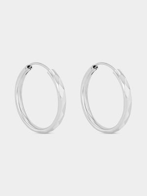 Sterling Silver Faceted Hoop Earrings