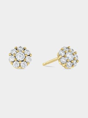 Yellow Gold & Sterling Silver, Cubic Zirconia Halo Stud Earrings