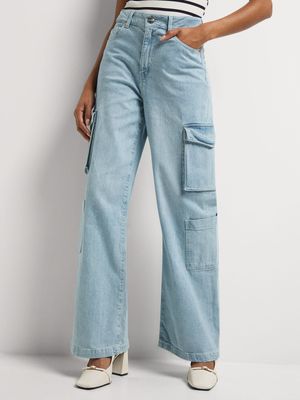 News Denim Wide Leg Cargo Pants