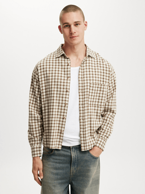 Men's Cotton On Beige Tribeca Long Sleeve Shirt