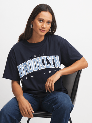 Women's Navy Slogan Print T-Shirt