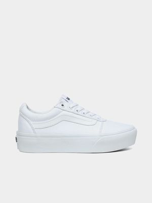 Womens Vans Ward Canvas White Platform Sneakers