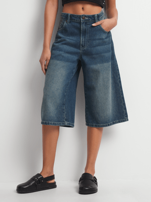 Women's Tinted Wash Long Denim Bermuda Shorts