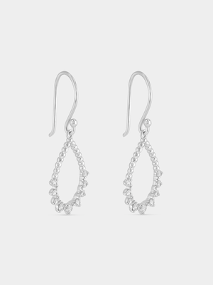 Sterling Silver Cubic Zirconia Caviar Bead Tear Drop Earrings