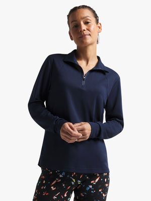 Womens TS 1/4 Zip Navy Top