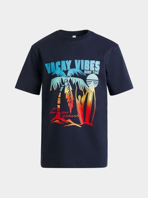 Younger Boy's Navy Graphic Print T-Shirt