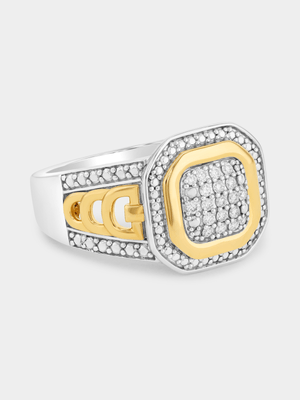 Yellow Gold & Sterling Silver Lab Grown Diamond Cushion Chain Ring