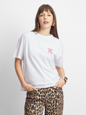 Women's White Graphic Print T-Shirt