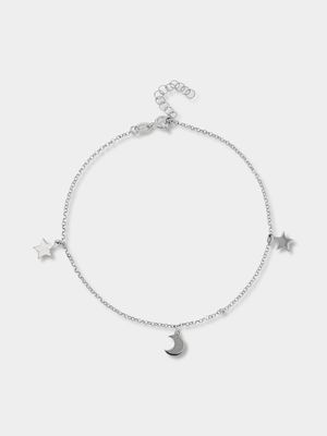 Sterling Silver Women's Star & Moon Anklet