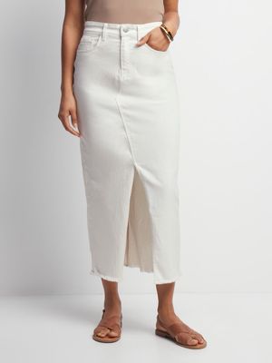 Women's White Long Denim Skirt