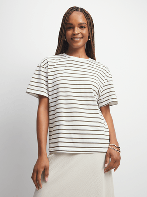 Women's Green & White Striped T-Shirt