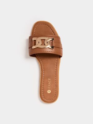 Women's Brown & Gold Chain Sandals