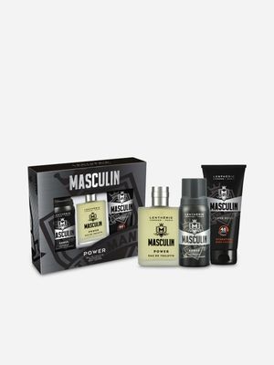 Lenthéric Masculn Power Eau De Toilette , Deodorant, Body Lotion Gift Set