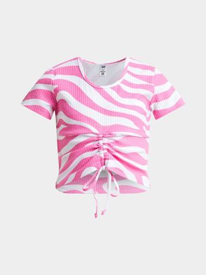 Jet Older Girls Pink/White Ribbed T-Shirt