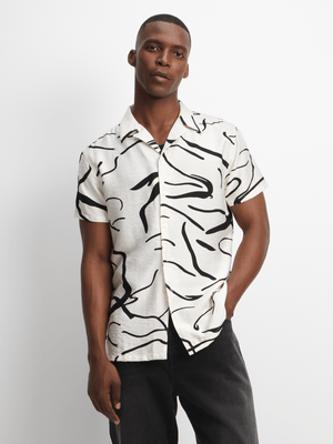 Jet Men's Cream/Black Abstract Print Shirt