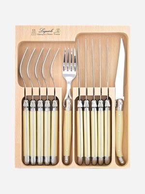 Laguiole Av Steak Knife & Fork Set Ivory 12pc