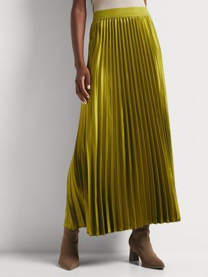 Pleated Satin Maxi Skirt