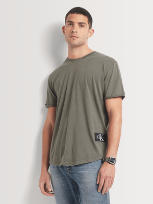 Men's Calvin Klein Grey Washed Monologo Badge T-Shirt