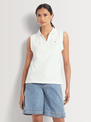 Women's Tommy Hilfiger White Pique Relaxed Ns Polo