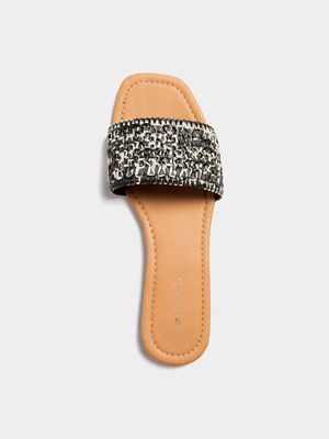 Women's Black & Cream Textured Sandals