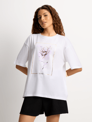 Jet Women's White Flower Graphic T-Shirt