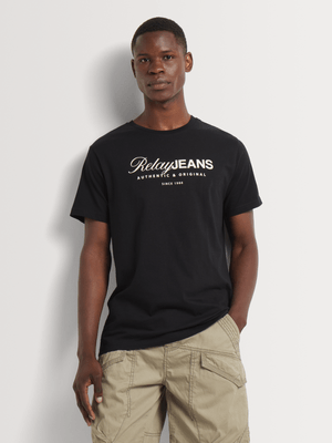 Men's Relay Jeans Signature Branded Black Graphic T-Shirt