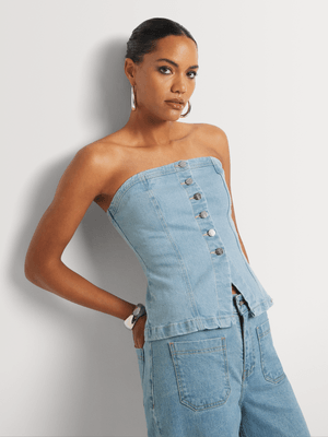 FF Denim Button Through Bustier Top